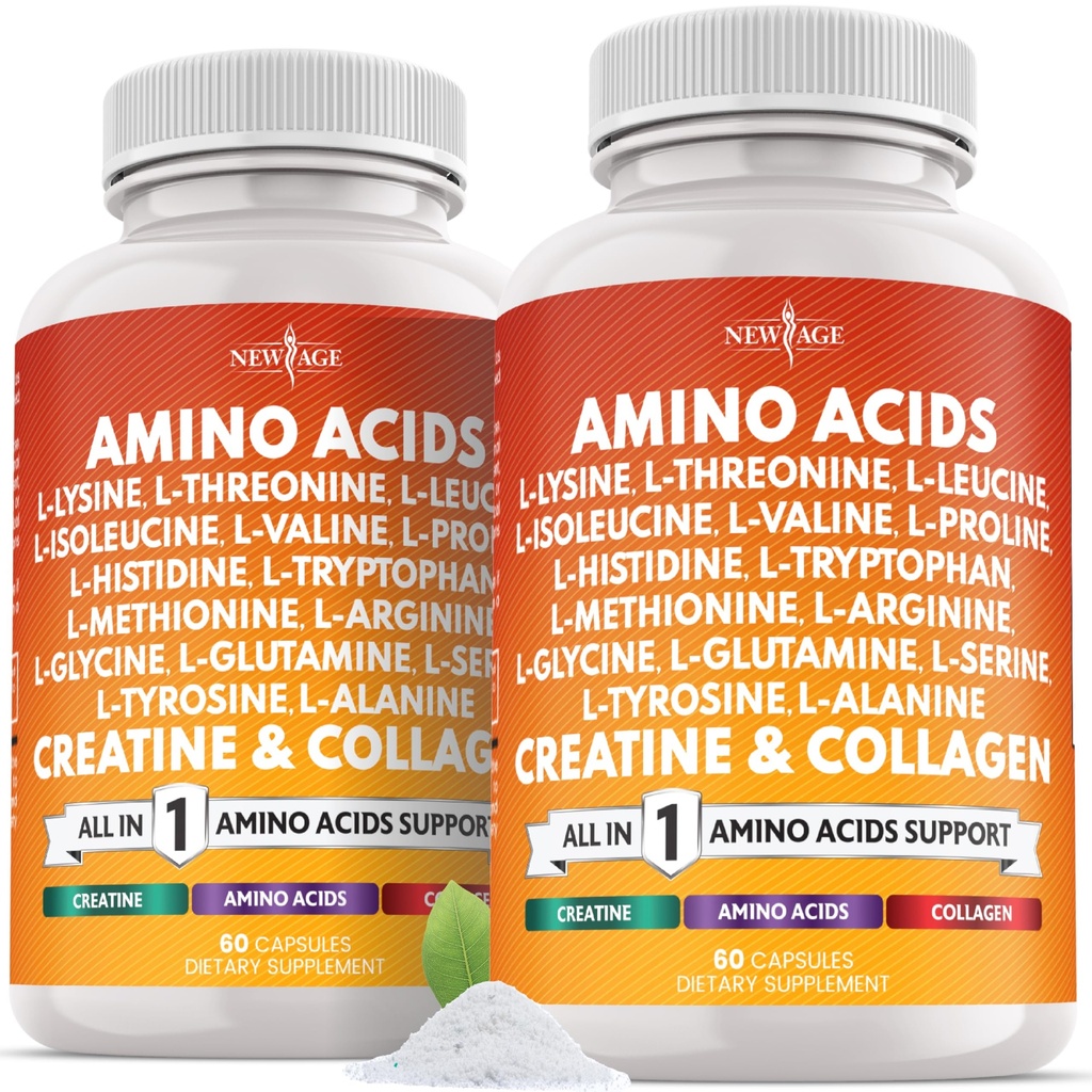 NEW AGE Amino Acids Supplement L-Lysine, L-Threonine, L-Leucine, Isoleucine, Valine, L-Histidine, L-Tryptophan, L-Methionine, L-Arginine, L-Cysteine, L-Glutamine, L-Serine, Aspartic Acid- 120 Count