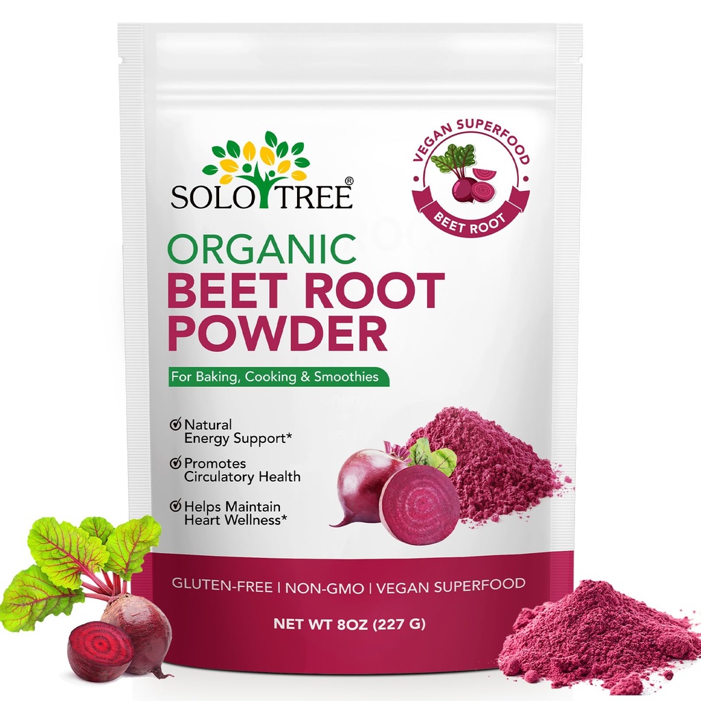Organic Beet Root Powder – Raw, Non-GMO, Vegan, Gluten-Free Superfood for Smoothies, Juices & Baking | Natural Red Food Coloring, Rich in Fiber, Supports Circulation, 8oz