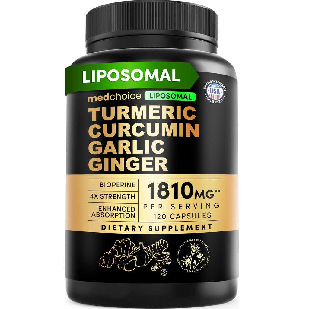Liposomal Turmeric - High-Absorption Curcumin Supplements, Non-GMO Blend for Digestive Comfort & Daily Support - Organic Turmeric Supplement with Black Pepper (120ct, Pack of 1)