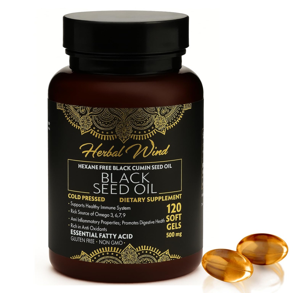 Black Seed Oil Capsules - Cold Pressed 120 Softgels 500 mg, Premium Quality Nigella Sativa,% 100 Pure Black Cumin Tohum Petrol - Non-GMO (120 - 1 Plastik Şişe Paketi)