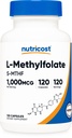 Nutricost Mefolate 1000mcg, 120 Vegetarian Capsules - Gluten Free, Non-GMO (Methylated Folate)