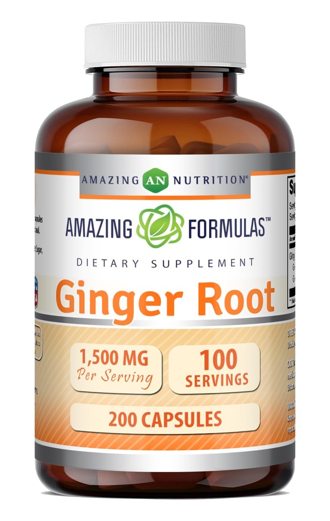 Amazing Formulas Ginger Root 4:1 Supplement | 1500 Mg Per | 200 Capsules Supplement | Non-GMO | Gluten Free | Made in USA