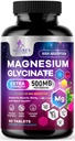 Magnezyum Glycinate 500 mg - Ultra Aborpsiyon için Chelated - Destekler Bone, Muscle, Nerves & Heart Health, Nature's Sleep Support, Best Magnezyum Supplement Pills for Whole Body Support - 60 Tabletler