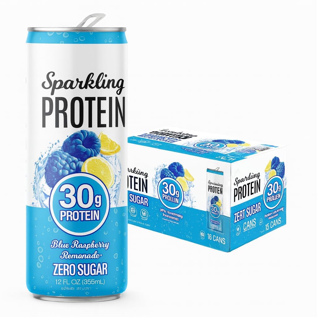 Clear Protein Sparkling Water Blue Raspberry Lemonade 30g Protein, Zero Sugar, 2g Carb, Non-GMO, Lactose-Free 12 FL oz 15 Pack
