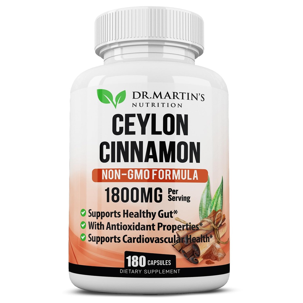 1800 mg Organik Ceylon Cinnamon Capsules | 180 Kont | Ortaklar, Sağlıklı Inflammatory Yanıtlar, Antioksi & Cardiovascular Health | Non-GMO & Gluten Free Supplement