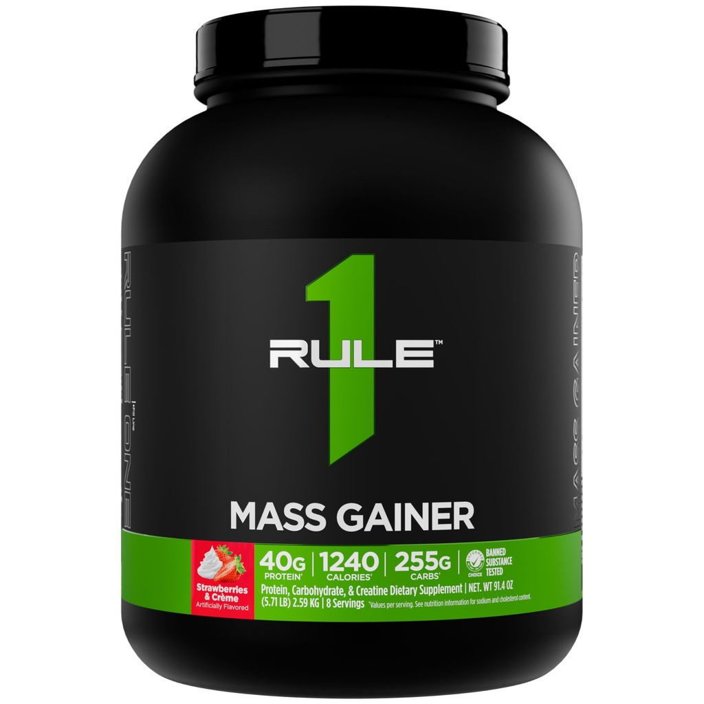 Kural 1 Mass Winer - High-Calorie Kilo Formula 1.220+ Calories, 250g+ Kompleks Carb Mix, 40g All-Whey Proteinleri (8 Hizmetler, Strawberries & Crème)