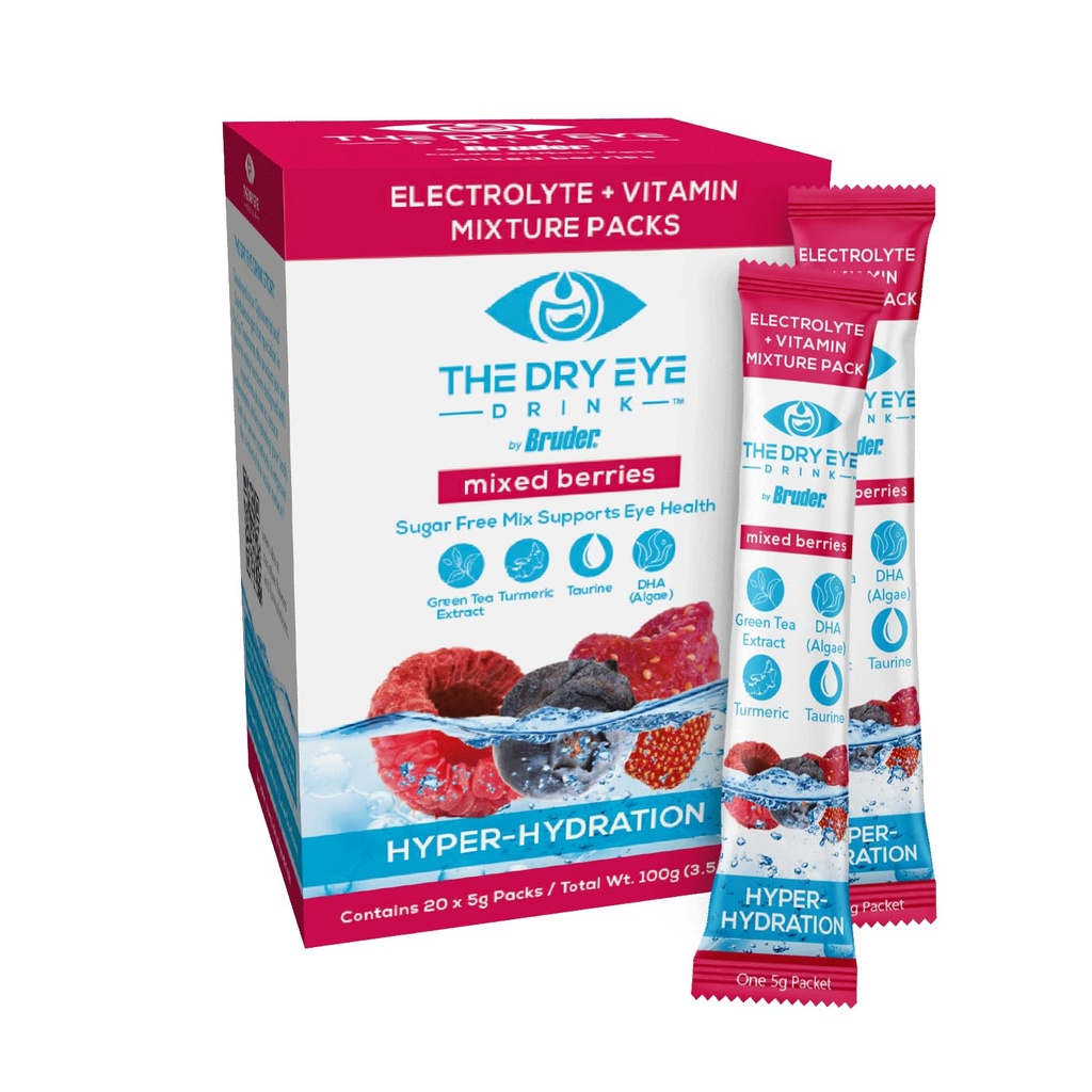 Kuru Gözler l Sugar-Free Electrolyte Toz Paketleri Vitaminlerle Ölmüş, Yeşil Çay, Turmeric, Taurine ve DHA l 5g x 20 Packets (Mixed Berry)