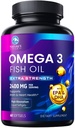 Omega 3 Fish Oil 2400 mg Supplement, Sustainable Sourced, Triple Strength Omega-3 Supplement Softgels, Brain Health Support, EPA & DHA Fish Oil Fatty Acids Supplements, Gluten & GMO Free, 60 Softgels