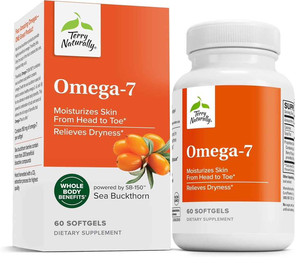 Terry Natural Omega-7 - Essential Fatty Asits ile Diyetsel Tamam - Deniz Buckthorn ile Skin Sağlığı Desteklemek için Beslenme Tamamı, Berry Pulp & Tohum Petrol - 60 Softgels (Pack of 2)