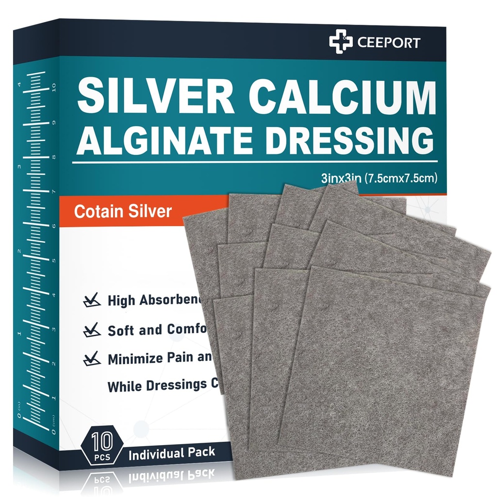 Ag Silveruba Alginate Yara Elbiseleri 3' x 3' (Paketi 10), Soft Highly Absorbent Silver Yara Giymek, Yara Bakımı için Takdir Edici Giymek, Ağrısız Kesme Gauze Pads