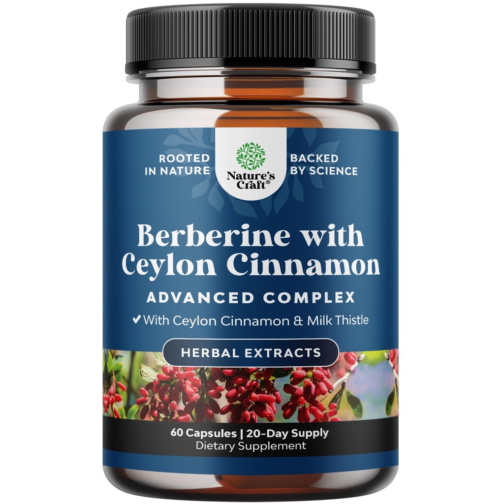 Balancing Berberine Plus 1200 mg Per Kompleksi - Ceylon Cinnamon Capsules Plus Silymarin Süt Butle Ekstraksiyon - Kalp Sağlığı ve Şeker Desteği 60 Capsules için Aktif PK