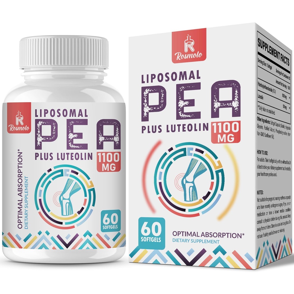 Liposomal Palmitoyl etanolamid 1000 mg + Luteolin 100 mg, Micronized Pea% 99 Yüksek Lisans - Geliştirilmiş Aborpsiyon ve Bioavailability, 60 Softgels