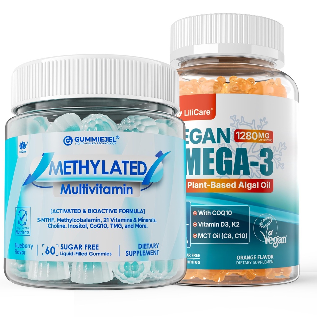 Methylated Multivitamin Gummies 1 Pack with Vegan Omega-3 Gummies 2 Pack
