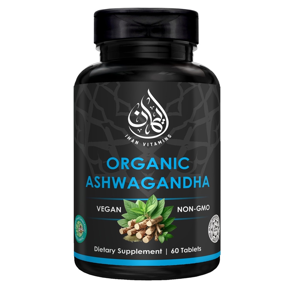 Halal Ashwagandha for Adults, Organic, Vegan, Non-GMO, Mood Support and Sleep Support, 60 Count