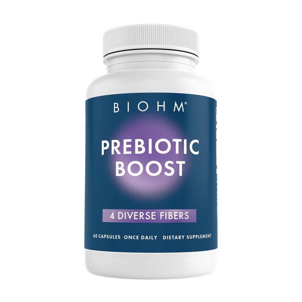 BIOHM Prebiotic Fiber Supplement (60 Capsules) 4 Diverse Dietary Fibers to Support Probiotic Environment, Helps Improve Gut Health and Immune System, Includes Inulin & Apple Pectin Powder