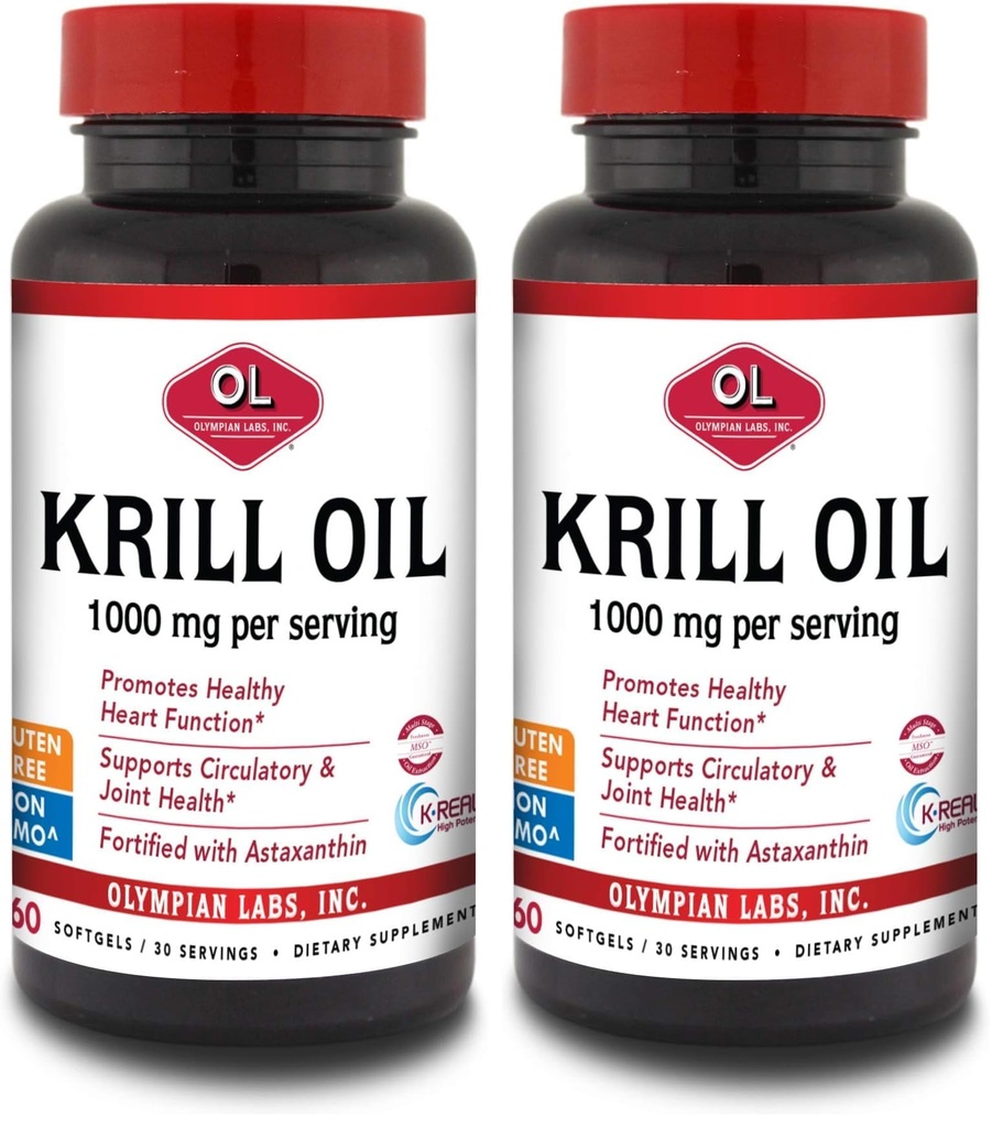 Olympian Labs Antarktika Krill Oil, 1000 mg Astaxanthin, Omega-3, EPA, DHA, Immune, Ortak ve Beyin Desteği, 60 Softgels (Pack of 2)