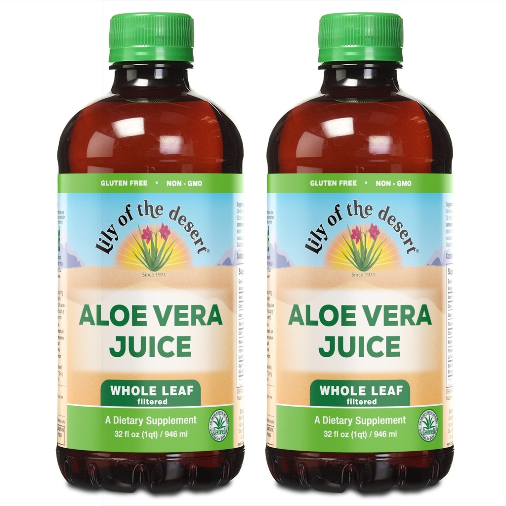 Lily of the Desert Aloe Vera Juice - Whole Leaf Filtered Aloe Vera Drink, Non-GMO Aloe Juice with Natural Digestive Enzymes for Gut Health, Stomach Relief, Wellness, Glowing Skin, 32 Fl Oz (Pack of 2)
