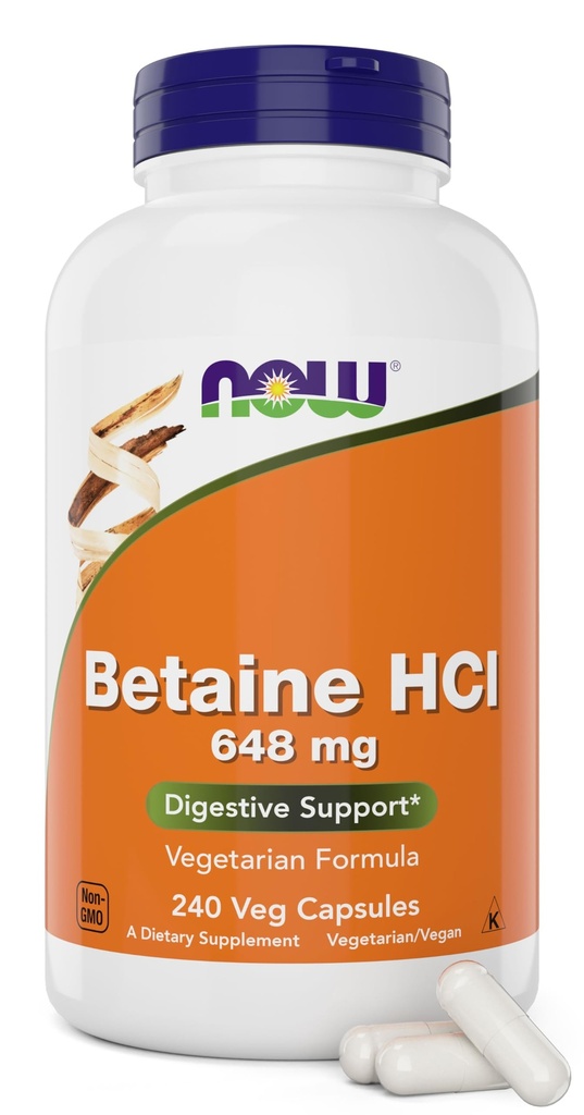 Şimdi Betaine HCl 648 mg 240 Veg Capsules (Pack of 2) - Digestive Enzymes Supplement - Protein Digestion Support Support Support için Pepsin Protease ile gelişmiş