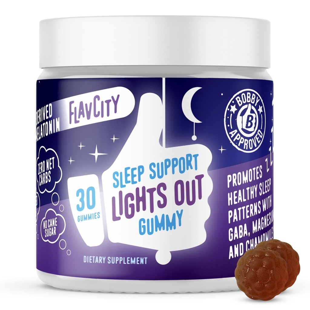 FlavCity Melatonin Sleep Gummies for Yetişkinler, Işıklar Out Gummy - Chewable Sleep Support Supplement with Plant-Based GABA, Magnezyum & Chamomile for Deep & Restful Bedtime, 30-Day Supply