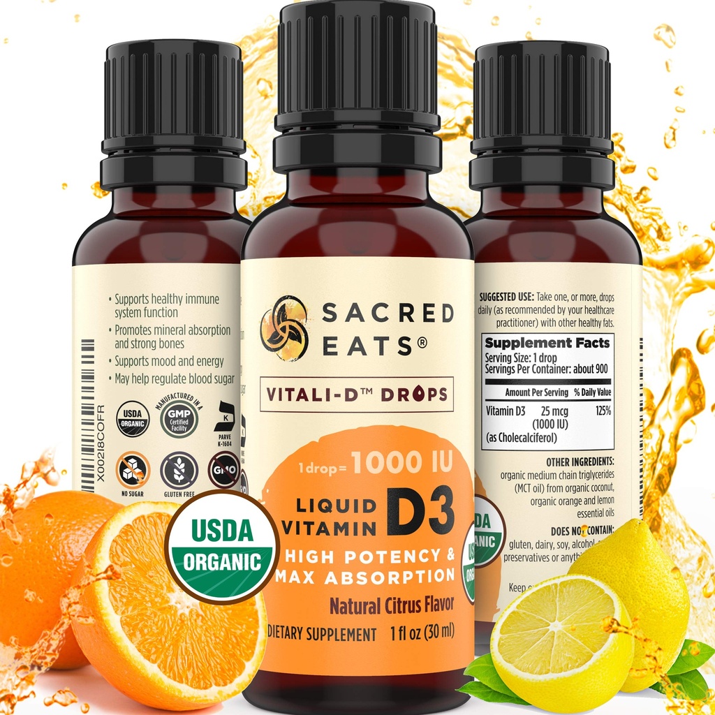 Çocuklar ve Yetişkinler için Organik Sıvı Vitamin D Drops, Sugar Free. Easy to Use 1.000 IU/Drop in Coconut MCT Oil. LastsAy, Best for High Doses. Max Abxia VIT D3 Supplement. Great Taste (Citrus)