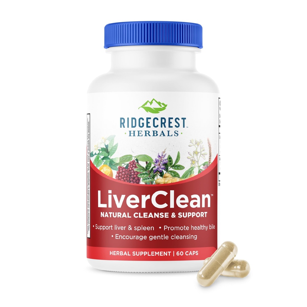 Ridgecrest Herbals LiverClean, Herbal Liver Support Supplement, feat Thistle, Dandelion, Detox, Cleanse Support, Health (60 Caps, 30 Serv)