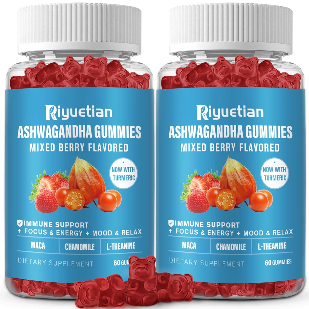 Kadınlar ve Erkekler için Ashwagandha Gummies - Immune Support & Artan Enerji - Erkekler ve Kadınlar için Ashwagandha Supplements - Natural Strawberry Flavor (120)