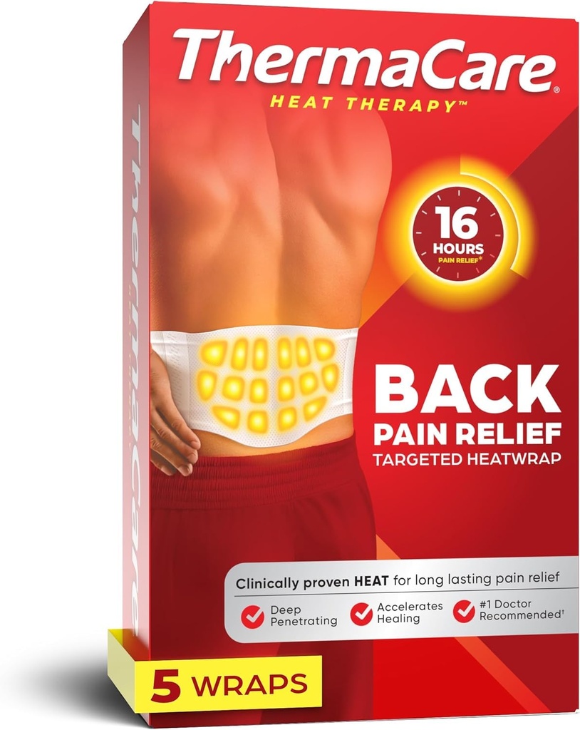 ThermaCare Advanced Back & Hip HeatWraps - Long-Lasting, Disposable Heat Therapy for Lower Back Pain, Muscle Soreness, & Herniated Discs - Drug-Free (L-XL, Pack of 5)