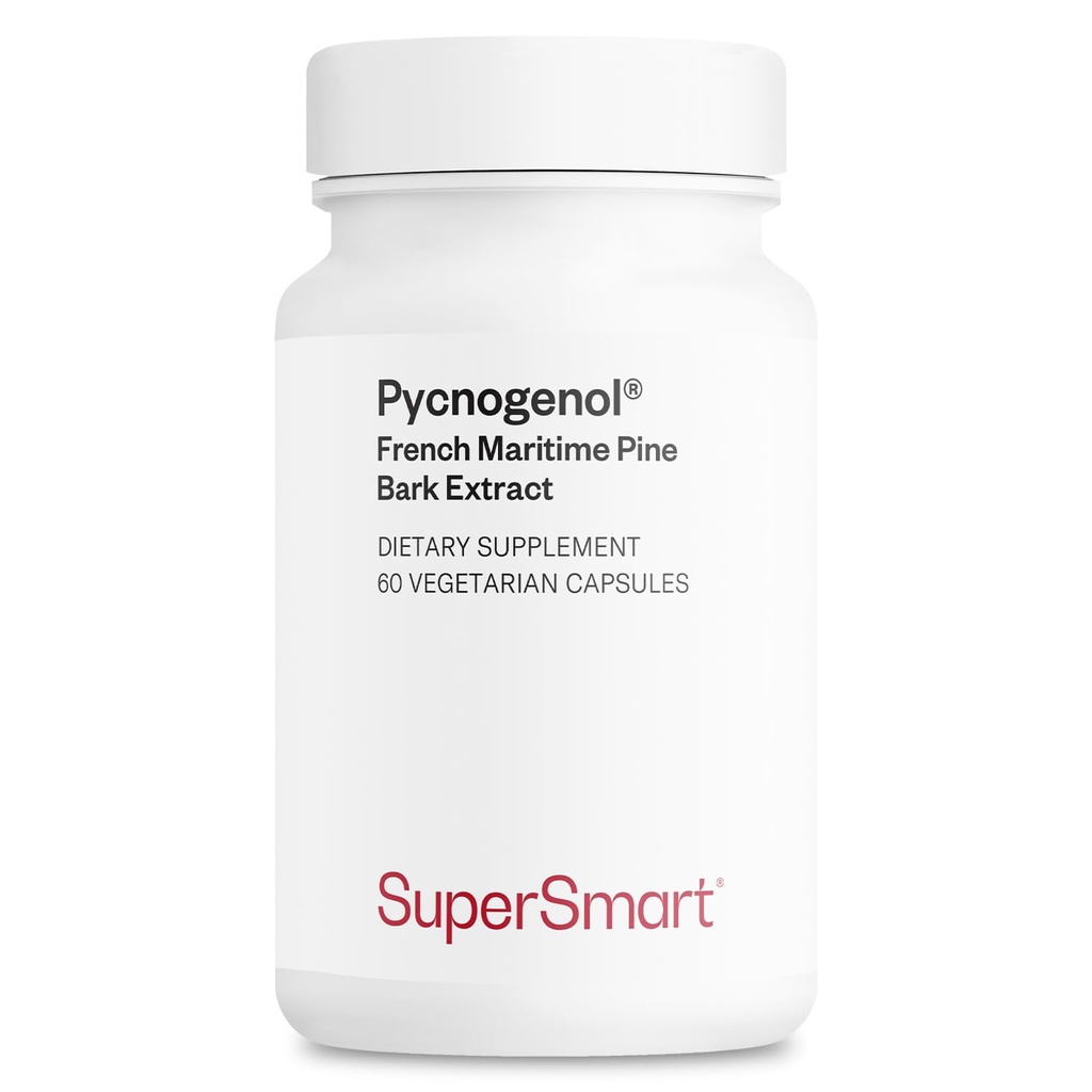 Supersmart - Pycnogenol 200 mg per Day (Patented & Highly Bio available) - Fransız Deniz Bark Ekstraksiyon | Non-GMO & Gluten Free - 60 Vegetarian Capsules