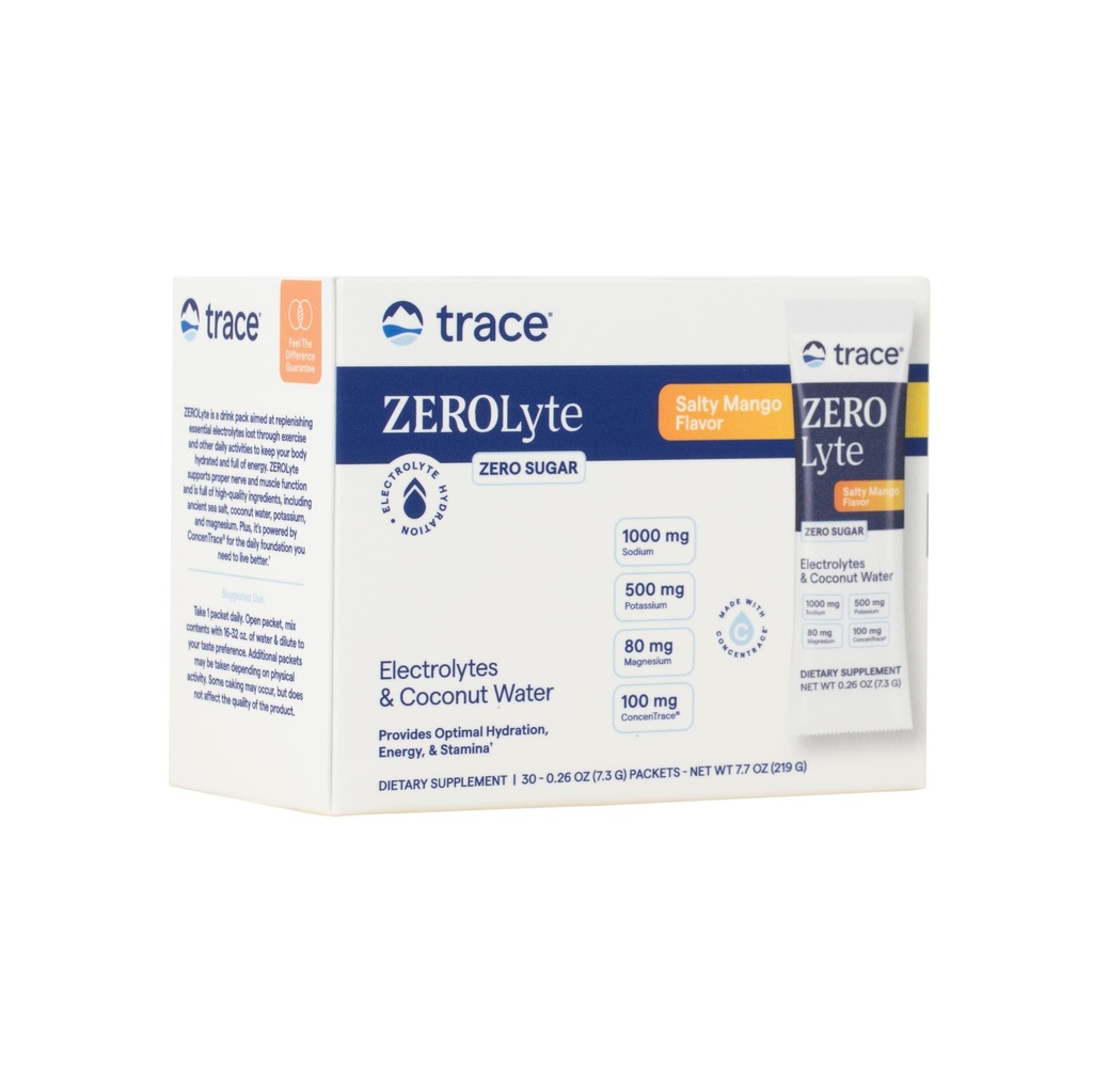 Trace Minerals ZeroLyte - Toz Destekleri Hydration & Energy - Aids Health Nerve & Muscle Function - Support Heart & Digestion Health - Salty Mango, 30 Packets (30 hizmet)