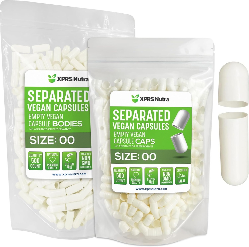 XPRS Nutra Vegan Boyutu 00 Ayrılı Kapsüller - 500 Kont Premium Boş Kapsüller Çantada Ayrıştı - 00 DIY Supplement (Beyaz)