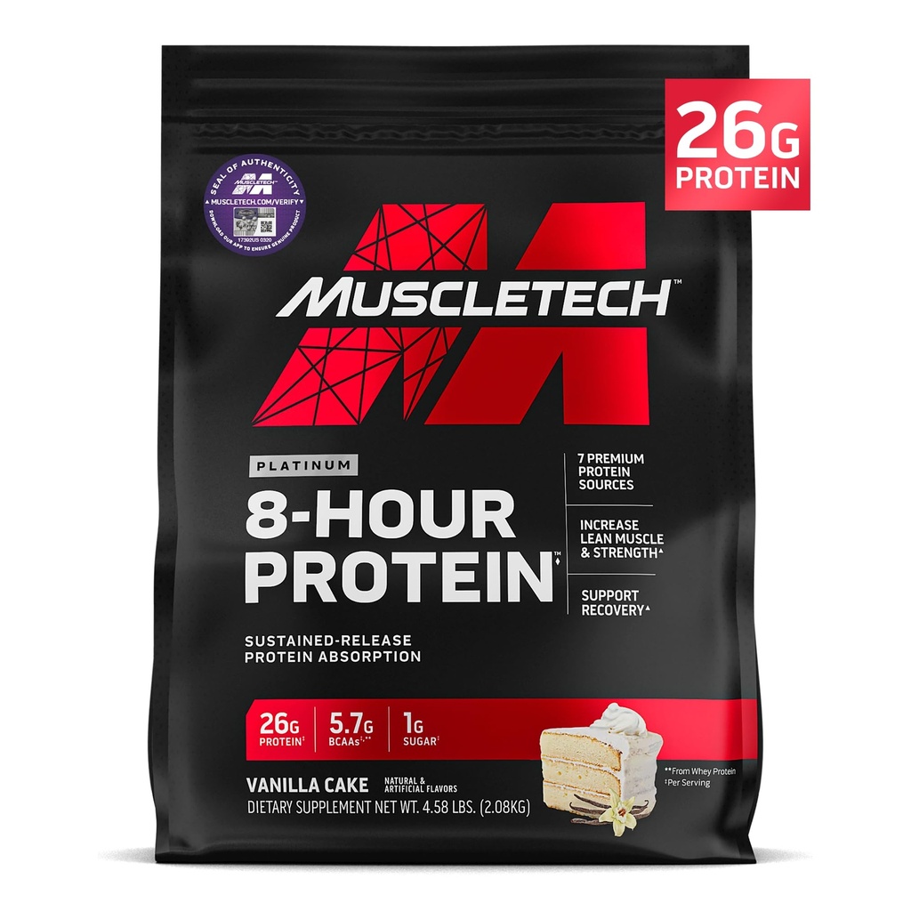 KasTech Platinum 8- Saat Protein Tozu - 7 Premium Protein Kaynağı Whey & Casein proteini ile Genişlemeli Lean Muscle, Strength & Improv Recovery - Vanilla Kek, 50 Hizmet