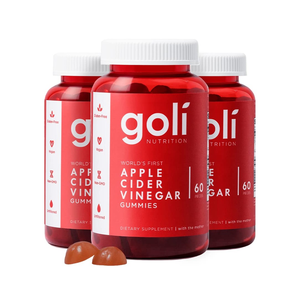 Goli Apple Cider Vinegar Gummy Vitamins - 180 Kont - B9 & B12, Gelatin-Free, Gluten-Free, Vegan & Non-GMOMO