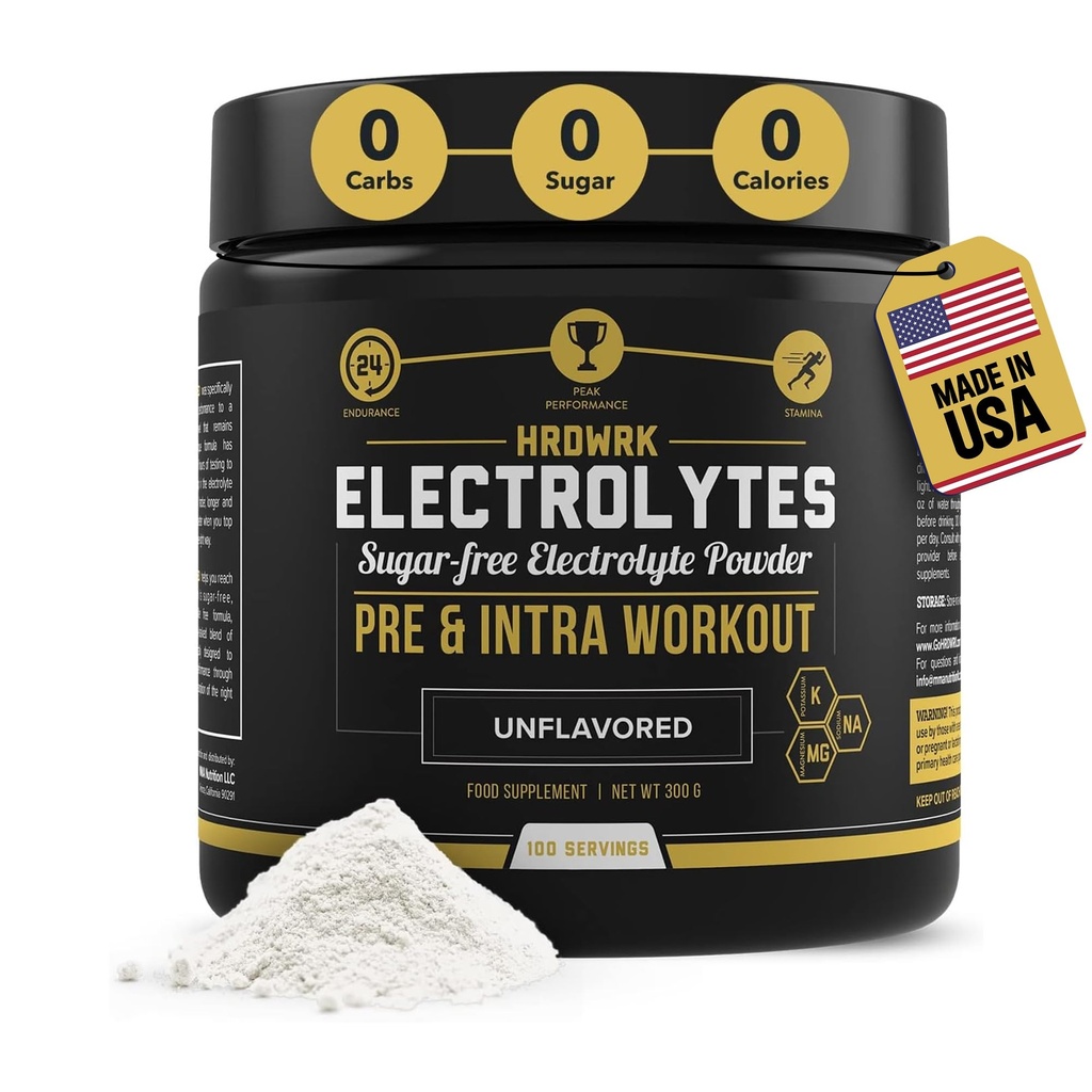 HRDWRK - Elektrolytes Tozyu Hydration Sugar Free Magnezyum, Pyum ve sodyum - 100 Hizmet | Bu Electrolytes Supplement ile Fatigue'yi Güçlendirmek - En Az Hydration Sugar Free Magnezyum, Pids ve Sodyum - 100 Servisler | Boost Endurance and Reduce Fatigue with This Electrolytes Supplement - maximum Hydration