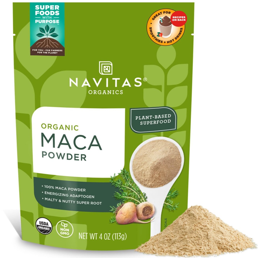 Navitas Organics Maca Toz – 100 Gelatinized Peruvian Maca for Adaptogen Smoothies, Lattes, Baking & More – Energize & Balance - USDA Organic, Non GMO, Vegan, Gluten Free (4oz. Bag, 23 Hizmet)