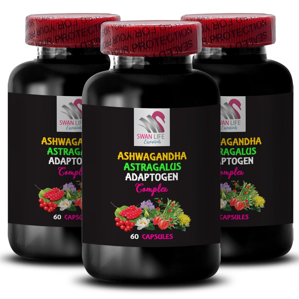 ADAPTOGEN COMPLEX - ashwagandha powder capsules, panax ginseng herbal support, astragalus herb complex, holy basil extract formula, rhodiola rosea root supplement, maca root daily formula 3Bot