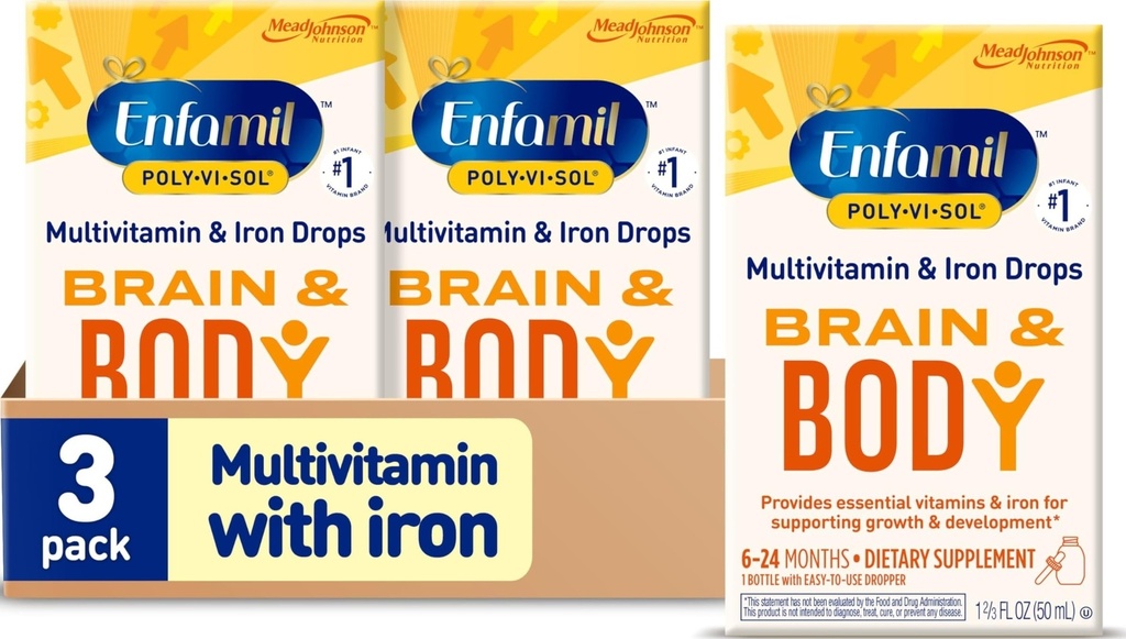 Enfamil Poly-Vi-Sol, Iron Liquid Multivitamin Drops, Supports growth & Development*, 50mL Şişe (Pack of 3)