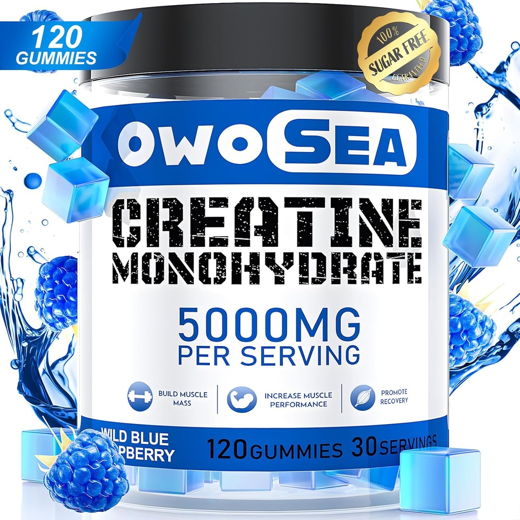 Erkekler ve Kadınlar için Kre Support Energy Boost 120 Kont Chewable 5gtine Supplement Sugar Free Vegan (1 Pack, Blue Raspberry) için servis başına 5000 mg Kreatine Monohidrat