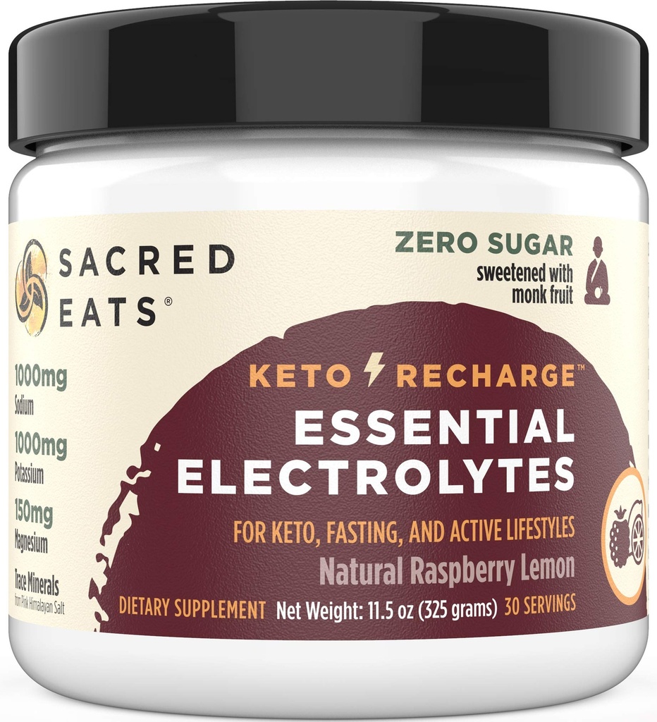 Keto Electrolyte Toz & Hydration Supplement | 1000 mg Pyum & sodyum, 150mg Magnezyum | No Sugar & Stevia, Monk Meyvesi ile Sadece | Doğal Raspberry Limon (30 Hizmet)