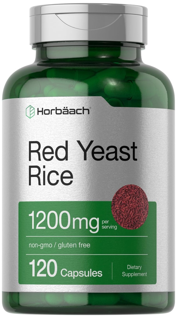 Horbäach Red Yeast Rice 1200 mg | 120 Capsules | Non-GMO, Gluten Free Supplement