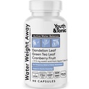 Youth & Tonic Water Pills for Fluid Retention – Water Weight Away Natural Diuretic for Bloat Relief & Fluid Balance, Support for Swollen Legs & Feet with Potassium & Vitamin B6 – 90 Pills