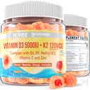 D3 5000IU + K2 (MK-7) 120mcg, Sugar-Free Vitamin D3 K2 Vitamin B Kompleks ile Gummies doldurun - Mek B12, B9, B6 | Vitamin E & çinko, MCT Oil - Supports Bone & Teeth Strength, Immune, 2PACKK