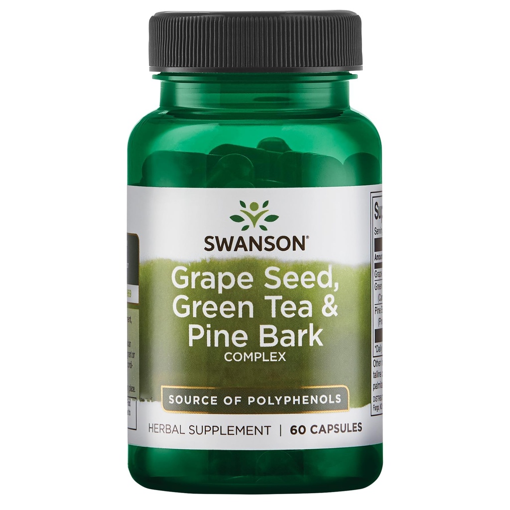 Swanson Grape Tohum Yeşil Çay ve Pine Bark Kompleksi Sağlık Antioksi Desteği Polifenolleri O, Herbal Supplement 60 Capsules (Caps)'ı Değiştirdi
