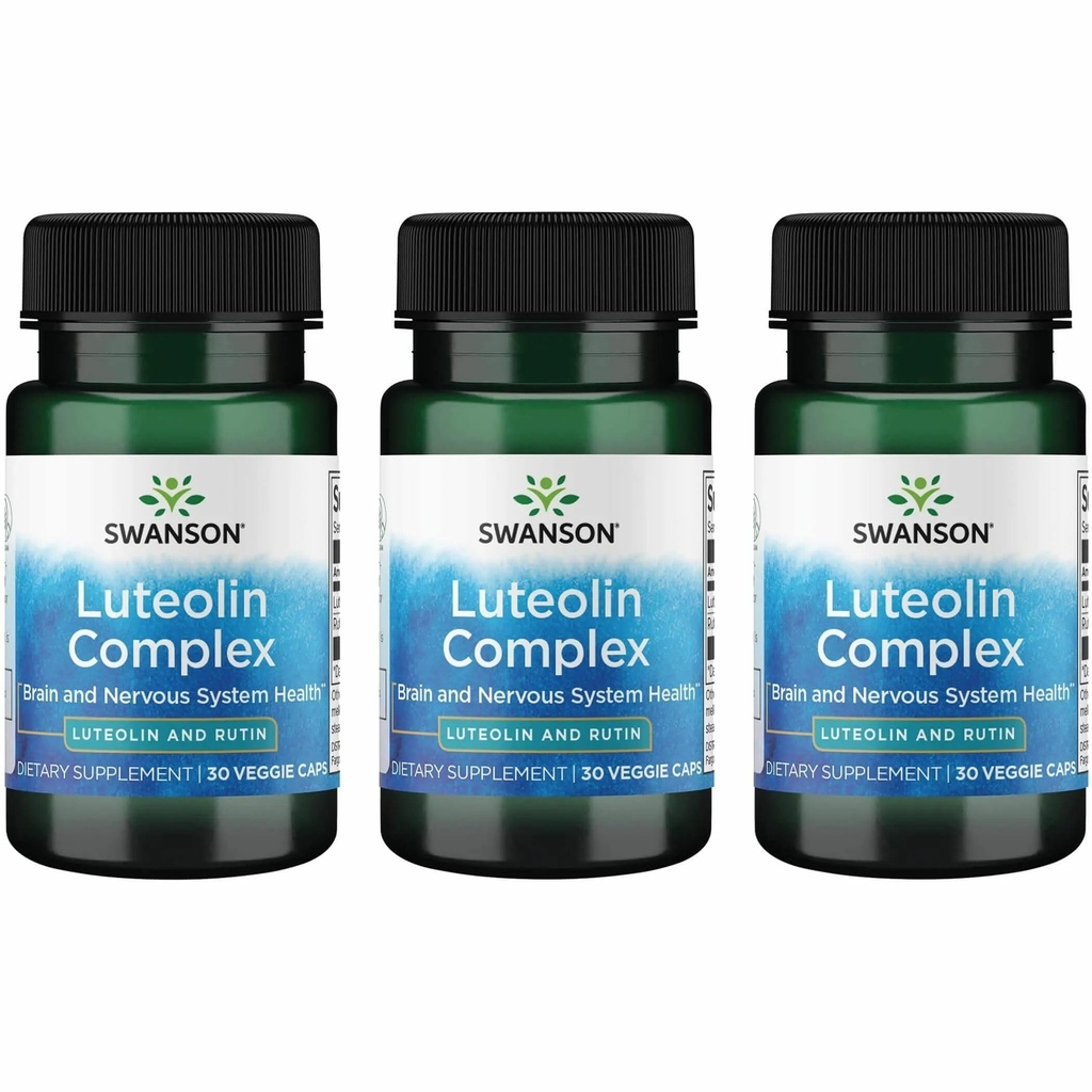 Swanson Luteolin Kompleks w/Rutin - Beyin Destek Tamamlayıcı Memory, Mood & Cognitive Health - Doğal Formula Nervous System - (30 Veggie Capsules) 3 Pack