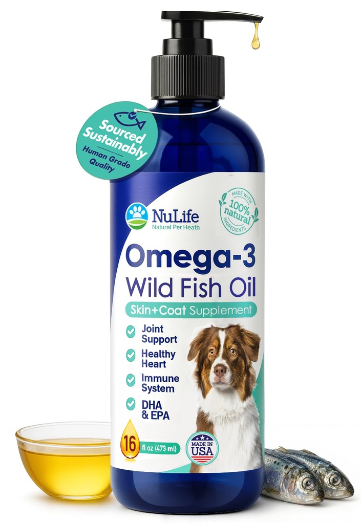 Omega 3, 6 & 9 Fatty Asits ile Köpekler için Sıvı Balık Yağı, İzlanda'dan Vahşi Caught, Shedding için Skin ve Coat Supplement, Itchy Skin, Allergies, Brain and Heart Health, Rich in EPA + DHA - 16 oz