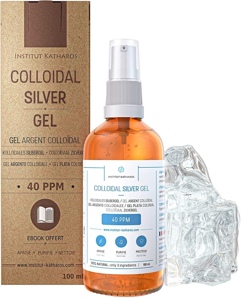 Saf Colloidal Silver Gel 40 PPM •% 100 Doğal ve sadece 3 Malzemeler • Optimal Texture ve Abxias (Better Than Creams) • Amber Glass ve Ultra-Practical Pump • Ebook Dahil • Institut Katharos