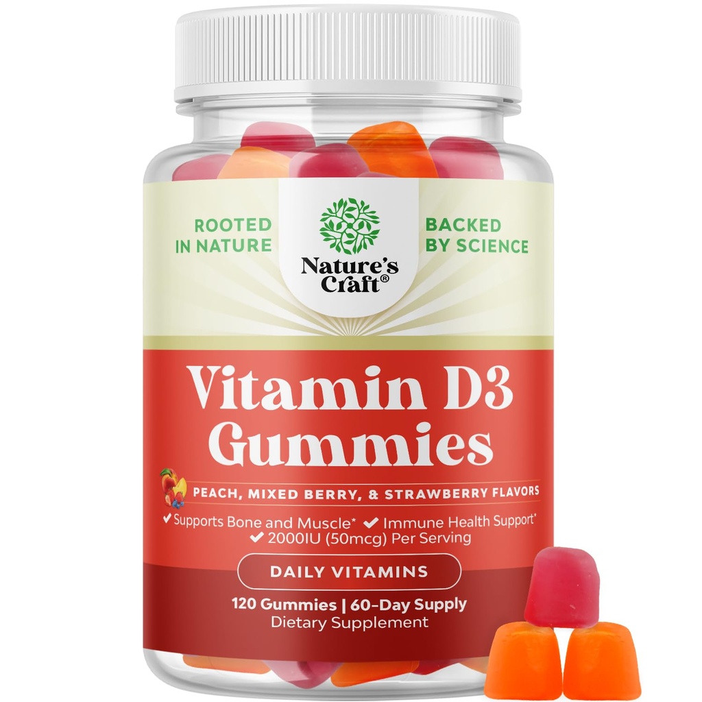 Natures Craft Vitamin D3 Günlük Wellness için Gummies - D3 2000IU ile Yetişkinler için D3 Gummies For Yetişkinler için Bone Kas & Immune Support - Non-GMO Gelatin & Gluten Free (60 Day Supply)