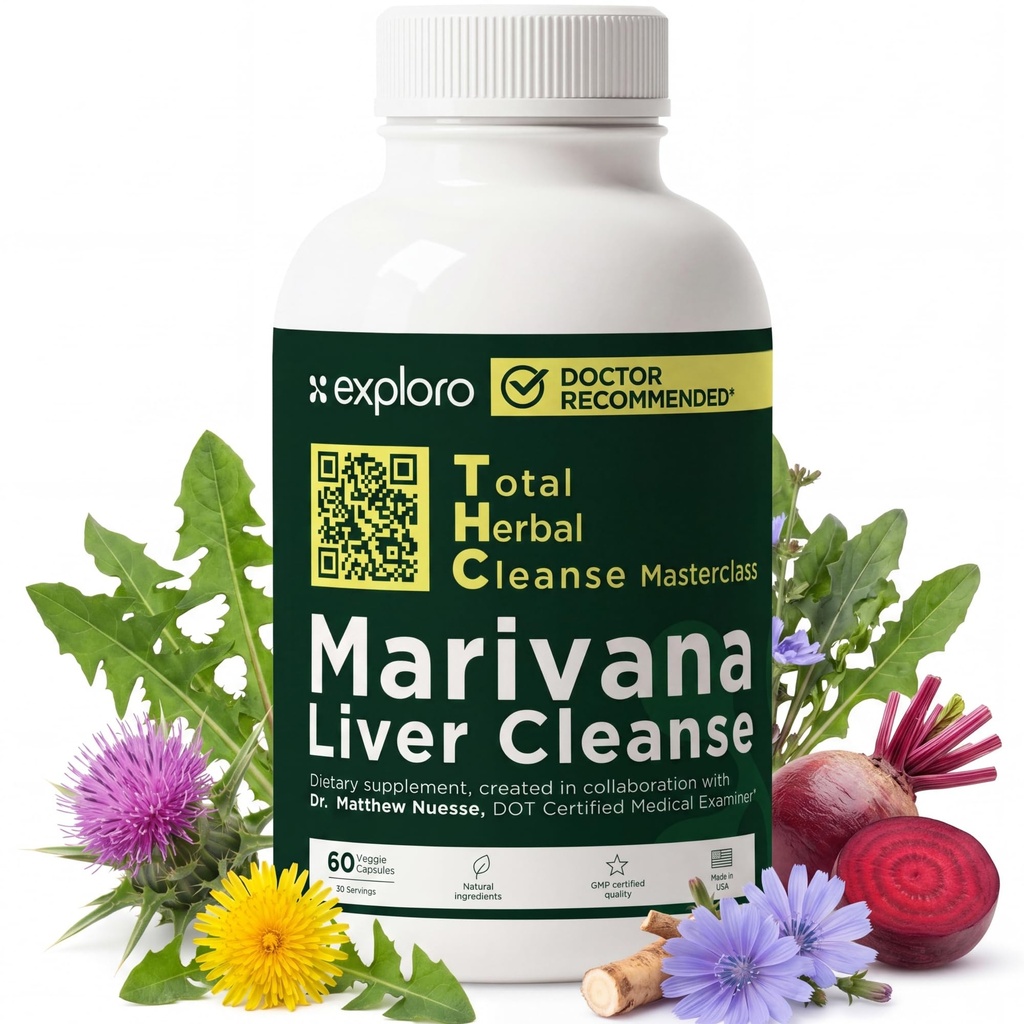 Exploro Liver Cleanser Full Body Detox, Complete Detoxification for Heavy User, Prepare Before Your Workplace Test, 60 Capsules with Turmeric, Zinc, Milk Thistle, Dandelion Root