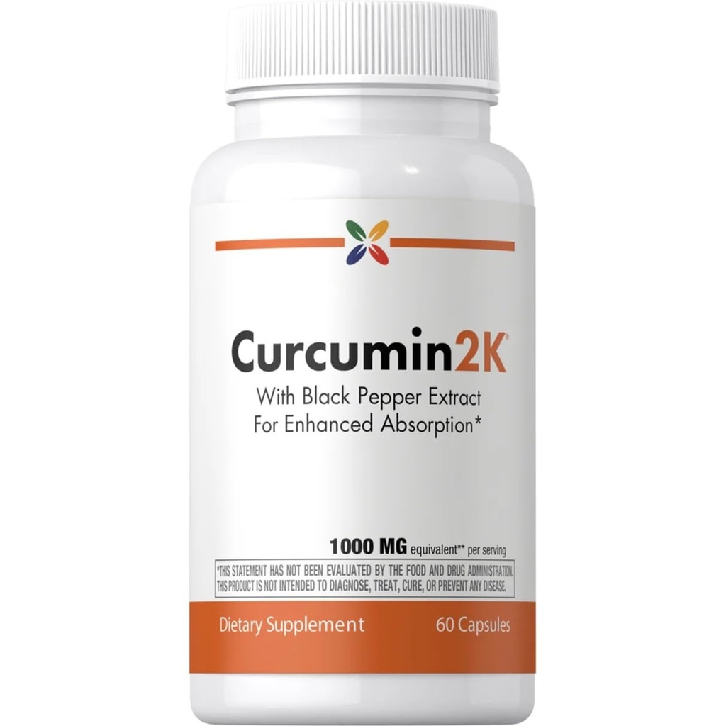 Curcumin2K Turmeric Root Complex with Black Pepper Extract, 1000mg, 60 Capsules, 1 Month Supply