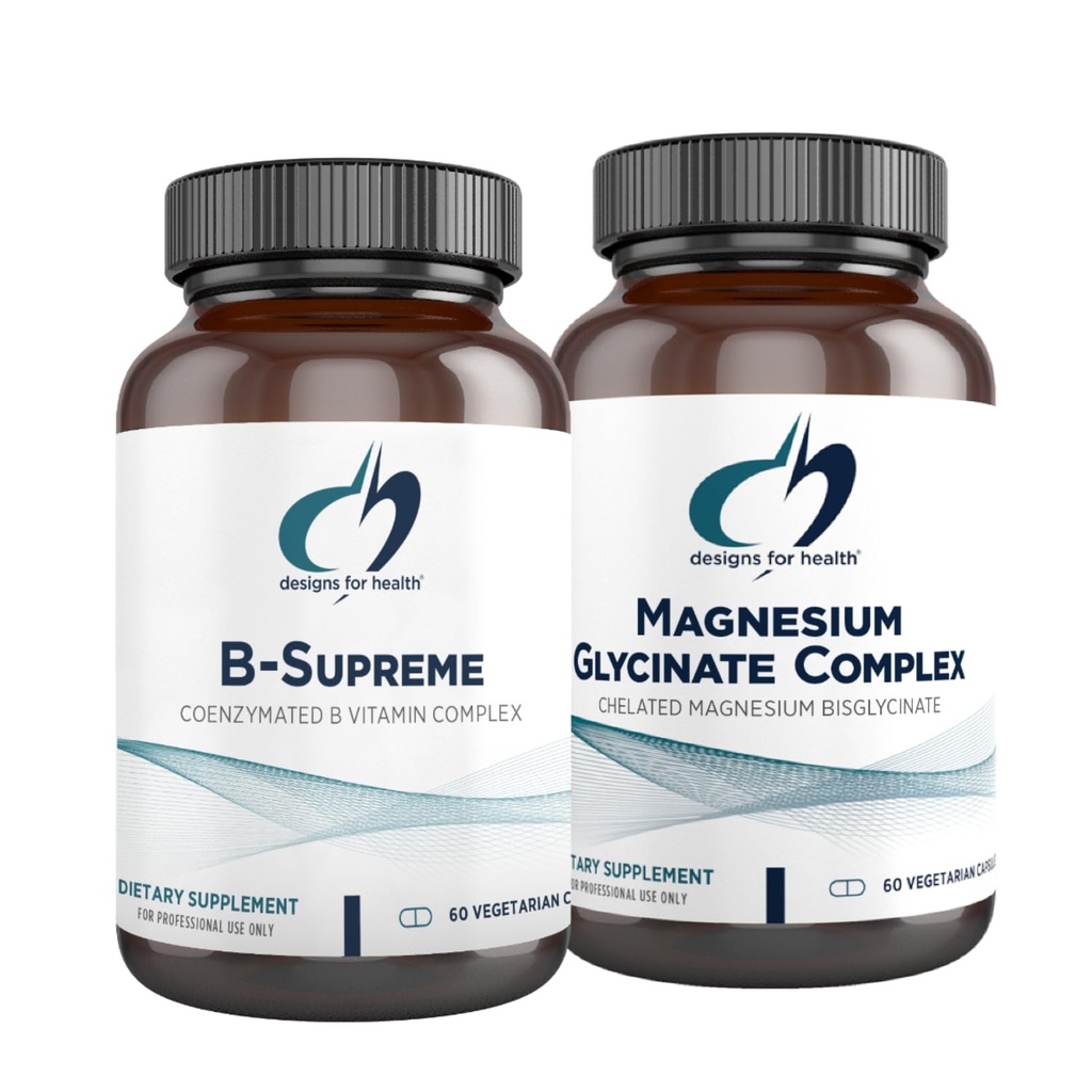 Sağlık Magnezyum Glycinate Kompleksi (60 Capsules) & B-Supreme (60 Capsules) Sche - B Vitamin Kompleksi Yüksek Apsiyon Magnezyum Supplement ile B Vitamin Kompleks