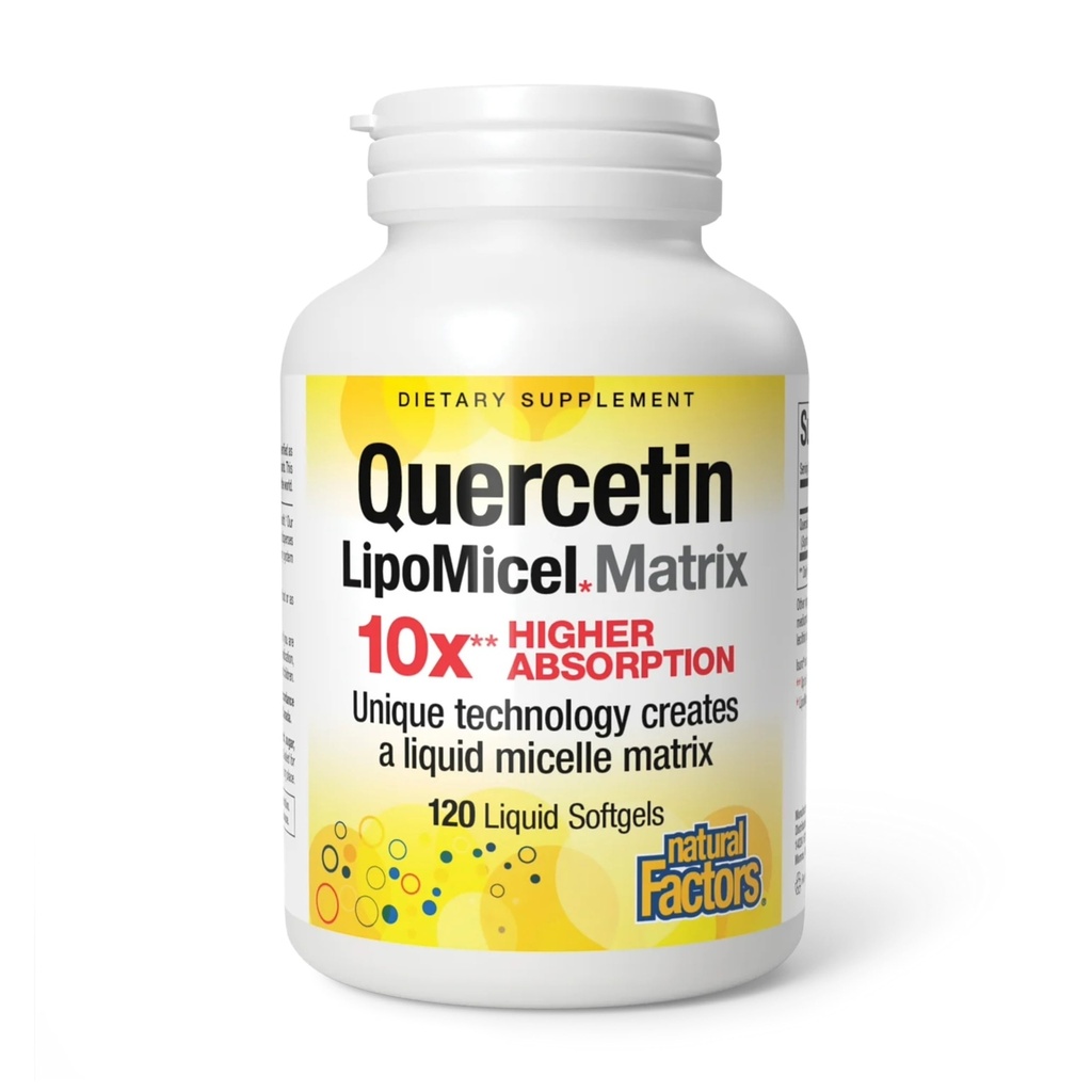 Doğal Faktörler Quercetin LipoMicel Matrix - Destekler Immune Health & Capillary Health - Antioksi Support Supplement with Highly Absorbable Quercetin - 120 Softgels (120 Hizmet)